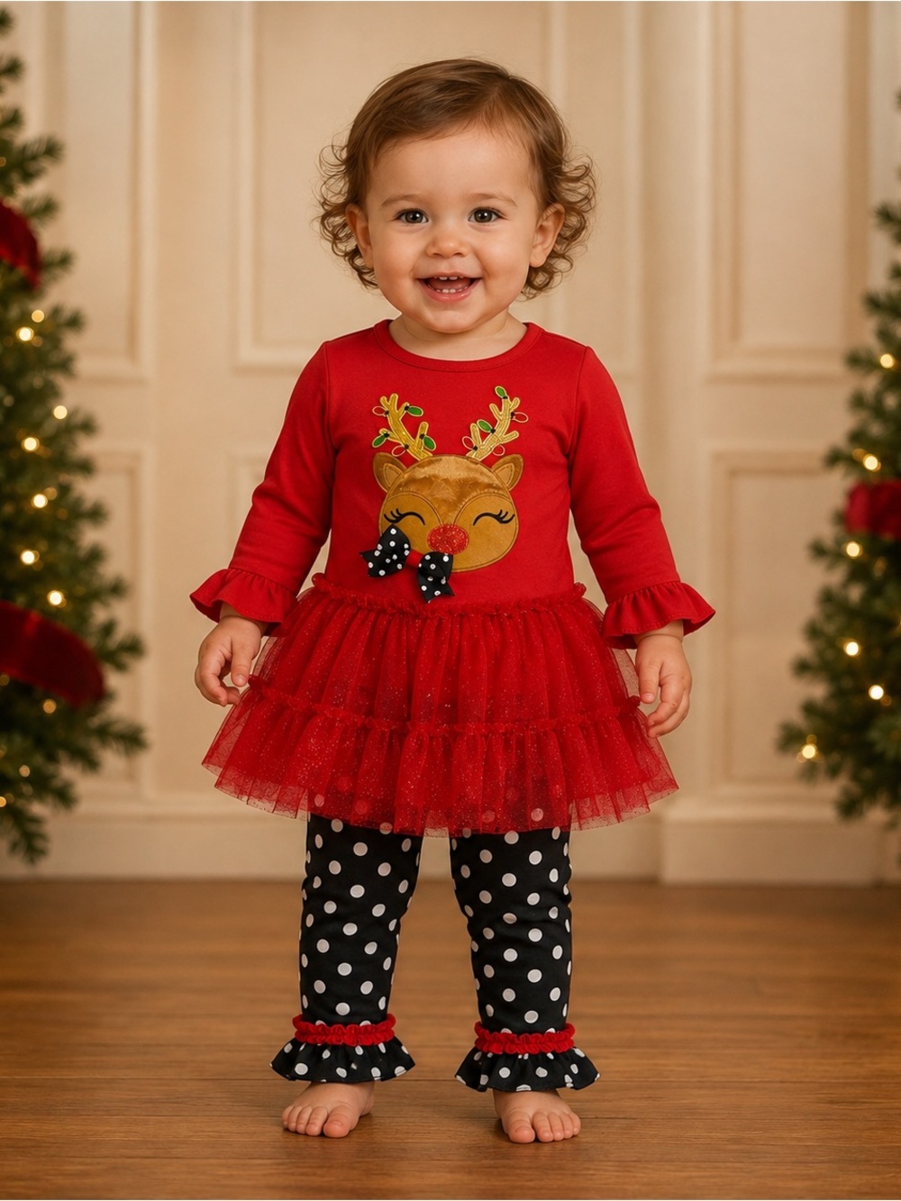 Adorable Counting Daisies two-piece Christmas outfit in Girls Size 18 Months.

T